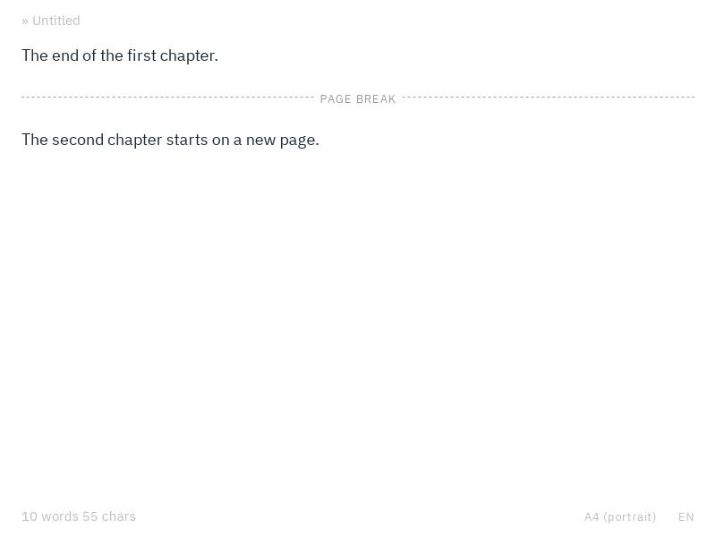 A page break between two paragraphs, shown as a dashed line labelled Page break