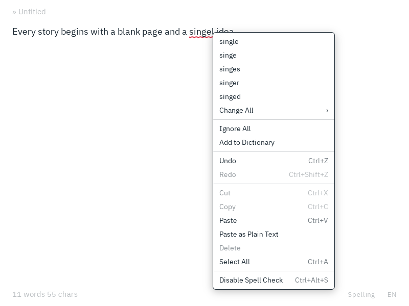 A misspelled word underlined in red, with the menu of suggestions open below it